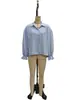Camisa Casual Corta para Mujer 2026 Azul Claro Solapa Un Botón Pliegues en Hombros Puños Elásticos Mangas Largas Tipo Linterna