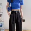 Pantalones de traje negros para mujer, adecuados para primavera, verano y otoño, con un aspecto sofisticado y elegante, de corte recto, holgado y casual, cintura alta y silueta estilizada, hechos de tela de seda helada con pernera ancha