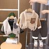 Traje de niño 2024 Ropa de invierno Traje grueso para niños Chaleco con bolsa y parche de cadena con forro polar para bebé Conjunto de tres piezas