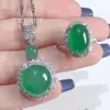 Conjunto de cuatro piezas de anillo de jade y ágata con colgante de lujo de calcedonia verde con incrustaciones de plata 925 de alto hielo al por mayor de fábrica
