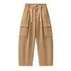 Yidao Vintage 2026 Otoño Nuevo Retro Japonés Color Sólido Cintura Elástica Bolsillo Tridimensional Holgado Casual Pantalones Largos para Hombre