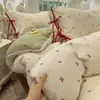 Ins simples A-line cadarço laço dupla camada gaze conjunto de quatro peças lençol lençol com elástico estilo dormitório algodão puro roupa de cama conjunto de três peças