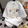 Camiseta de Manga Corta con Estampado de Dibujos Animados Oversize Estilo Retro Americano Verano Casual Holgada Ropa de Trabajo Superior para Hombres y Mujeres