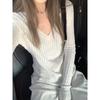[En stock] Camiseta interior de punto de cáñamo de 4p ji zhi para mujer, otoño, todo combina, cuello en V, adelgazante