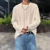 Design de Nicho INS Coreano Gola Redonda Manga Longa Rasgada Unissex Retrô Desgastado Solto Top Camiseta Estilo Ascético Caimento