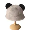 Sombrero de Cuenca con Orejas de Oso de Color Contrastante para Mujer en Otoño e Invierno, Imitación de Piel de Visón Suave y Ceroso, Engrosado y Cálido, Sombrero de Pescador que Favorece el Rostro