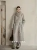 ES MODA Invierno Nuevo Abrigo de Lana de Alta Calidad con Cuello de Zorro y Cinturón de Corbata Holgado para Mujer (con cinturón)