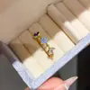 Anel Aberto de Trevo de Quatro Folhas com Zircônia Banhado a Ouro Real 18k Anel para Dedo Indicador Doce Fresco Joia de Mão Alto Padrão de Luxo Leve para Mulheres