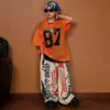 Conjunto de Malla de Manga Corta y Pantalones Anchos para Niños y Niñas, Estilo Hip-Hop Street Dance, Atuendo para Performance Callejera de Hip-Hop