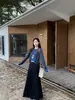 Falso Dos Piezas Estilo Corto Bloque de Color Manga Larga Estilo Perezoso 2025 Invierno Nuevo Diseño Retro Estilo Hong Kong Cárdigan Top para Mujer