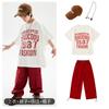 Ropa de Moda Hip-Hop para Niños Hip-Hop Verano Holgado Ropa de Hip Hop para Niños Camiseta de Baile Pantalones Vino Tinto Traje para Niños y Niñas
