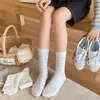 Calcetines a Cuadros Azules y Blancos con Lazo para Mujer, Primavera y Otoño, Cinco Colores, Calcetines Retro de Media Pantorrilla, Calcetines Holgados Dulces con Volantes y Patchwork, Estilo Primavera