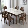 Mesa y Sillas de Comedor de Madera Maciza Color Nogal Negro Norteamericano Piedra Sinterizada Moderno Minimalista Apartamento Pequeño Rectangular Mesa de Comedor Occidental