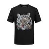2026 Novo Estilo Camiseta Manga Curta Masculina Cabeça de Tigre com Strass Algodão Mercerizado Simples Verão Slim Fit Tendência Marca Tamanho Grande Manga Meia-Manga Masculina