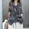 Ropa de Mujer de Algodón y Lino 2026 Verano Nuevo Estilo Ramio Estampado Retro Holgado Elegante Casual Versátil Blazer de Manga Larga