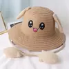 Nuevo Estilo Infantil Mismo Estilo Douyin Orejas de Conejo en Movimiento Sombrero de Paja Lindo Dibujo Animado Bebé Salida de Verano Sombrero de Protección Solar