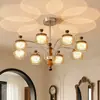 Lámpara de araña vintage para sala de estar color caqui, luz principal, 6 luces de cristal francés, estilo retro chino nuevo de alta gama, accesorio de iluminación para toda la casa, hierro