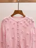 Cardigan de Tricô Gola Redonda Rosa com Crochê Tridimensional Vazado Estilo Doce Novo da Primavera Roupas Femininas de Alta Qualidade Shenzhen Nanyou