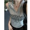 Camiseta con capucha y estampado de letras de talla grande para mujer, nueva camiseta de verano holgada, adelgazante, sin mangas, de moda, de 1,00 kg a 150,00 kg