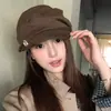 Gorra Newsboy de Ala Plegada con Hebilla Metálica para Mujer Otoño/Invierno 2026, Aspecto de Alta Gama, Boina Melange que Afina el Rostro