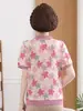 Blusas Delgadas con Cuello para Mujeres de Mediana Edad y Mayores, Camisetas de Manga Corta de Verano para Mamás, Camisas Estampadas de Seda Helada, Capa Base, Tallas 2XL-5XL