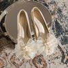 Zapatos de Boda de Punta Cuadrada para Mujer 2024 Nuevos Zapatos de Tacón Grueso de Tacón Alto Xiuhe Pies Que No Se Cansan Zapatos de Boda de Tacón Bajo Zapatos de Novia