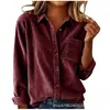 Camisa de Pana Transfronteriza 2026, Color Sólido, Cuello Campana, Chaqueta Casual Abotonada, Nueva Ropa de Mujer Europea y Americana para Otoño/Invierno en Amazon