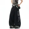 Jeans Masculino e Feminino Patchwork Camuflado Americano Bordado de Letras Outono Tendência Marca Design Retrô Calça Longa Solta de Perna Larga