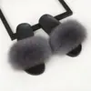 Sapatos de Pelo de Raposa Real Europeus e Americanos para Comércio Exterior Femininos Verão Pelo de Pele Chinelos Sandálias Baixas Pelo de Guaxinim