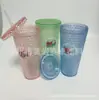 Copo de Palito PS Diamante Camada Dupla 650ml Desenho Animado Smurfs Plástico para Bebida Fria Logo Personalizável