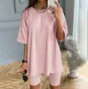 Conjunto de Dos Piezas para Mujer de Primavera y Verano Transfronterizo para ebay con Cinturón Color Sólido Suelto para Casa Moda Deportiva Informal
