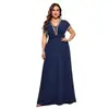 Amazon Europa y Estados Unidos vestido de noche transfronterizo cintura encaje V profundo sexy ajustado vestido talla grande ropa de mujer