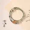 Pulsera de Doble Círculo con Diseño Chino de Cristal Fantasma Verde Estilo Bosque para Mujer Combinada con Cristal Torre Amarillo Pulsera de Cristal Original Joyería de Estilo Artístico