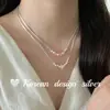 Estilo Ins Coreano Prata de Lei S925 Camada Dupla Vermelho Melancia Rosa Opala Círculo Vazado Contas Colar Corrente Suave Clavícula