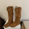 Botas Retro Plisadas Push-up para Mujer Botas Vaqueras Occidentales Pierna Ancha Adelgazantes Alargadoras No por Encima de la Rodilla Botas Largas Botas Altas