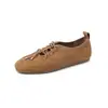 Zapatos de tacón bajo casuales de gamuza de vaca estilo retro suave, corte profundo, para mujer, novedad Primavera y Otoño 2026, con cordones, suela suave, Zapatos Forrest Gump
