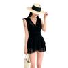 Diosa de Temperamento Madura Sexy Encaje Calado Estilo Falda Conservadora Acero Push-Up Pechos Grandes y Pequeños Traje de Baño de una Pieza para Mujer