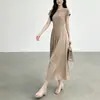 Vestido de alta gama para mujer Nanyou con una textura lujosa, estilo suave, cuello redondo, mangas cortas, elegante vestido de línea A, vestido Issey Miyake