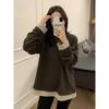 Camisa de manga larga cálida y gruesa con empalme de moda otoño e invierno para mujer talla grande, estilo coreano, terciopelo alemán, para tallas grandes 1.0-150kg