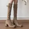 Botas Largas Cuadradas con Hebilla de Lazo Dulce y Fresca para Mujer, Nuevas de Otoño 2026 Versátiles de Estilo Ballet con Tacón Grueso Botines Ajustados