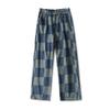 Jeans xadrez masculino estilo coreano moda outono rufião bonito perna reta perna larga calças moda marca retro calças soltas
