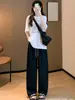 Calça Jogger Curva Estilo Preguiçoso Coreano para Mulheres, Primavera 2026 Cintura Alta Solta Emagrecimento Versátil Perna Larga Casual