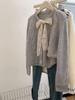 Elegante Chaqueta Suéter Cardigan Tejido Gris con Moño para Mujer, Petite, Corto, Holgado, Estilo Perezoso, Gama Alta