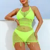Comércio Exterior Transfronteiriço Lingerie Sexy Feminina Peça Única Sedutora Renda Vazada Gola Halter Vestido de Tela Quente e Picante Bodycon Vestido de Malha com Franjas