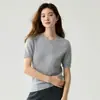 Suéter de punto de cable hueco para mujer, 48 hilos, cuello redondo, manga corta, cachemira pura, Nuevo artículo Otoño/Invierno 2026, camiseta elegante