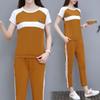 Conjunto deportivo informal para mujer, verano 2024, costuras, tallas grandes, moda deportiva, pantalones cortos de manga corta, conjunto de dos piezas para mujer.