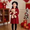 Vestido de Princesa para Meninas, Vestido Infantil, Vestido de Tricô para Menina, Novo Estilo Chinês, Tendência Nacional, Roupa Vermelha de Ano Novo, Traje de Saudação de Ano Novo