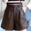 Pantalones Cortos de Cuero para Mujer 2026 Nuevo Primavera Otoño Invierno Ropa Exterior Cintura Alta Talla Grande Bootcut Negro Versátil de Línea A Pierna Ancha Pantalones de Piel PU