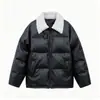 Chaqueta de algodón con cuero PU estilo retro americano para hombre, con cuello de lana de cordero, engrosada para abrigar y corte holgado, extragrande, perfecta para el invierno