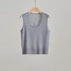Chaleco de Lana Elegante sin Mangas Estilo Francés para Mujer Otoño Nuevo Chaleco Simple Tejido de Punto Alta Elasticidad Ajustado Top